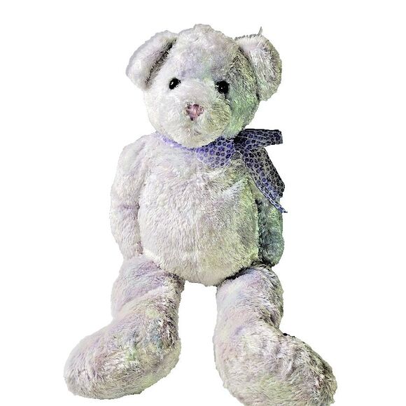 FAO Schwarz Fifth Avenue Teddy Bear Purple Pink Blue 20 Inch Soft Plush Ribbon - Picture 1 of 4